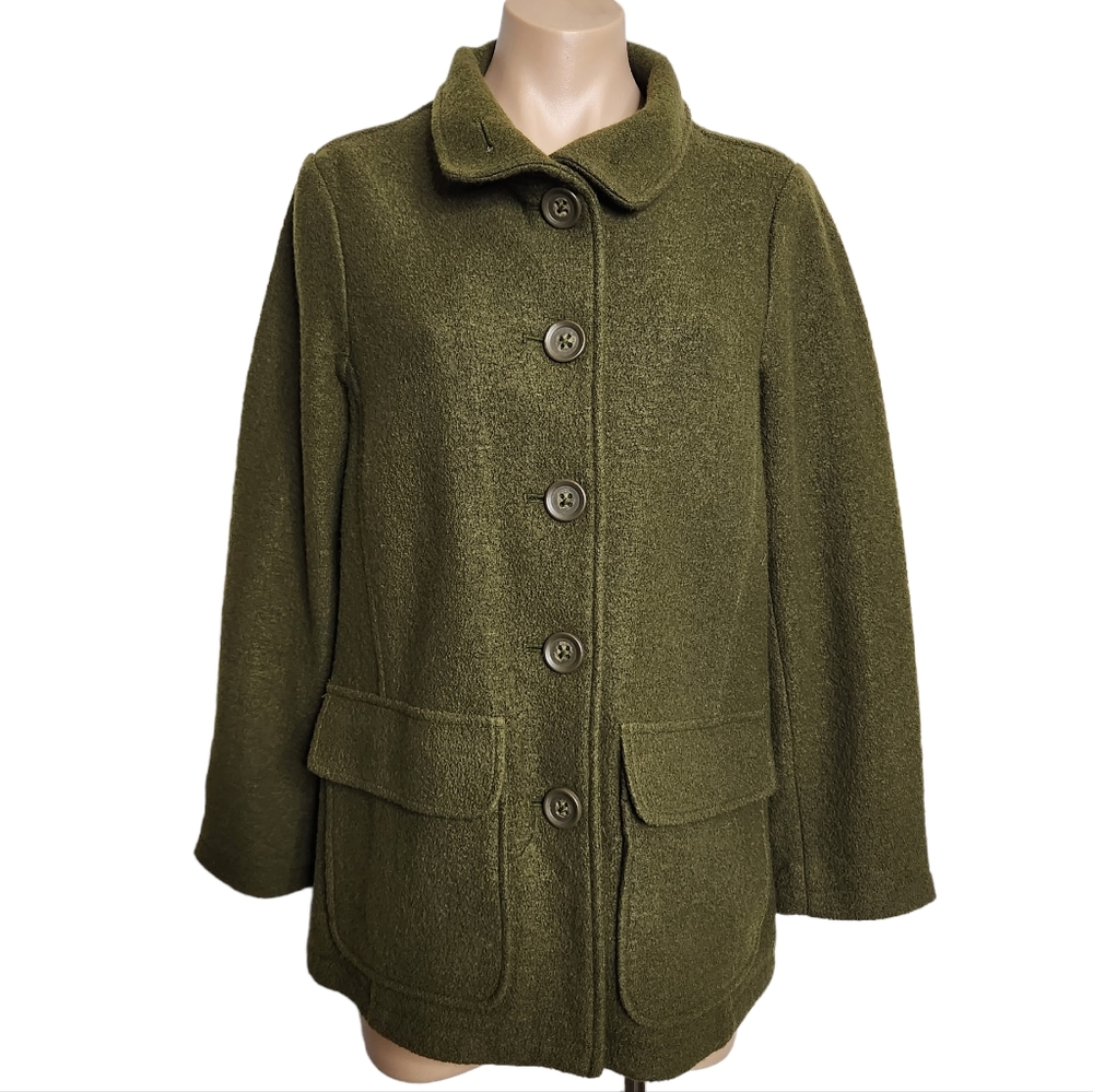 Bellandi  LL Bean Green 100% Wool Coat Premium Italian Fabric Size MP